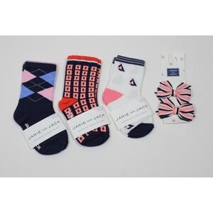 Janie and Jack Baby Girls Sock and Bow 4pc Set - Pink/Navy - Size 12-24M